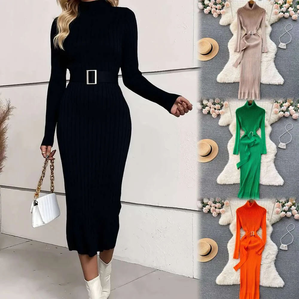 Knitted Mid-Calf Ribbed Bodycon Sweater Dress with Half Sleeves and ...