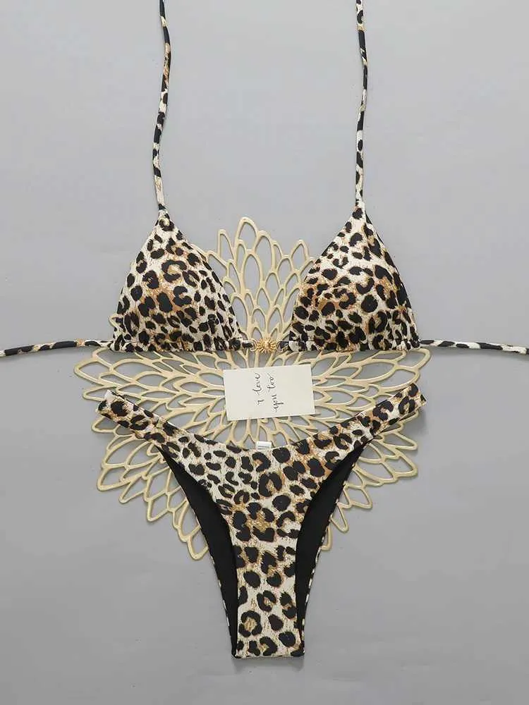 Sexy Leopard Micro Bikini Set String Thong Swimwear For Women Brazilian ...