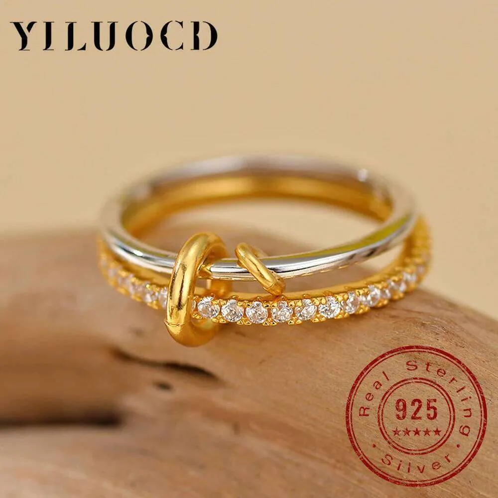 925 Sterling Silver Women Stackable Cubic Zirconia Inlaid Double Layer ...