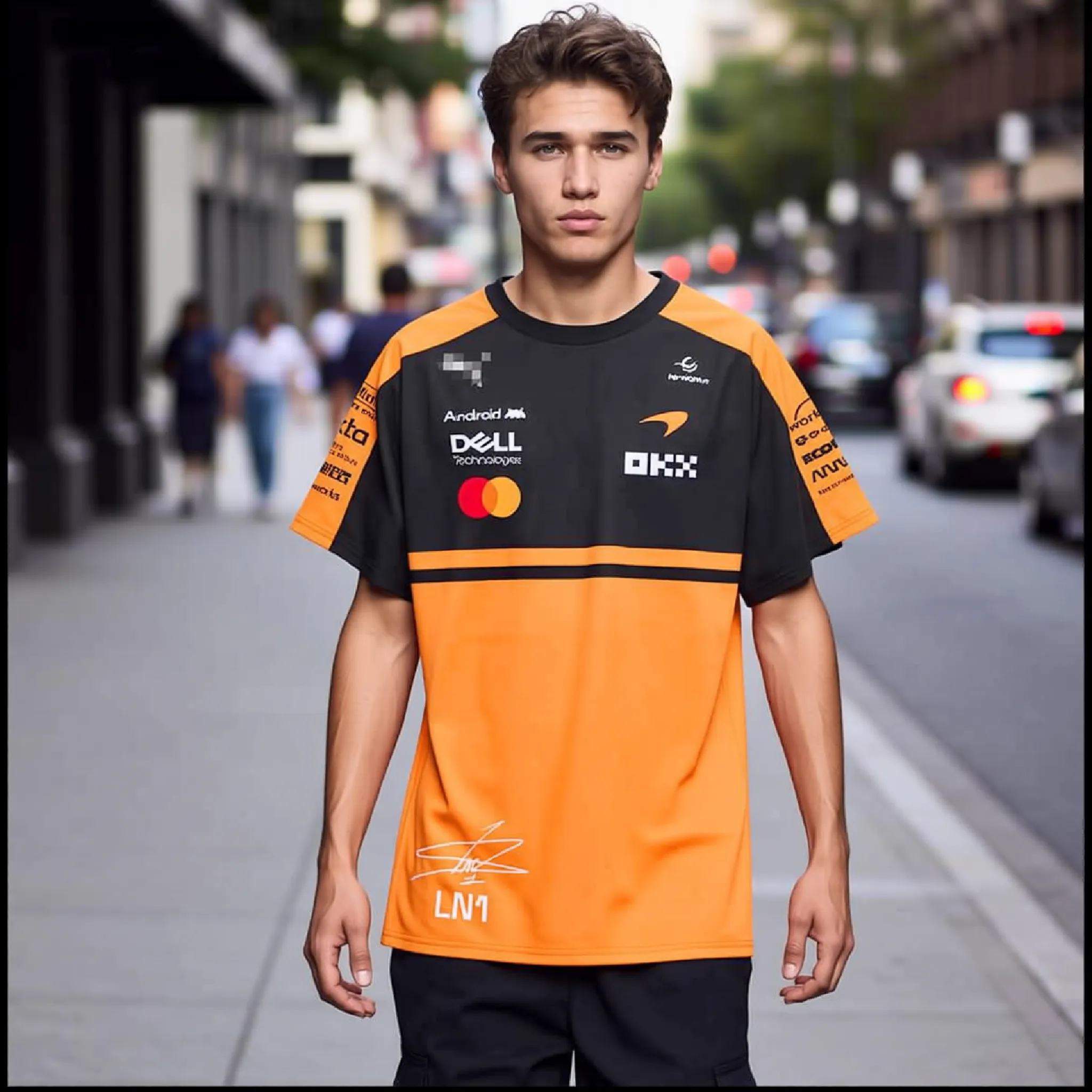Support customized factory direct sales with high quality Norris' McLaren team replica driver's uniform No.1 short sleeved F1 T-shirt for men