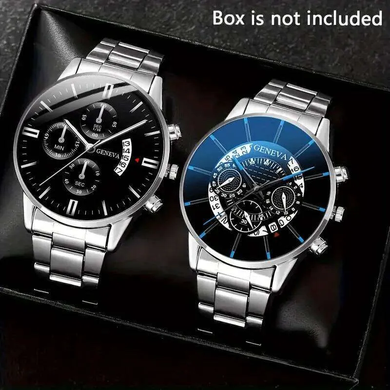 Men's Quartz Watch Set with Alloy Strap and Folding Buckle, Casual ...