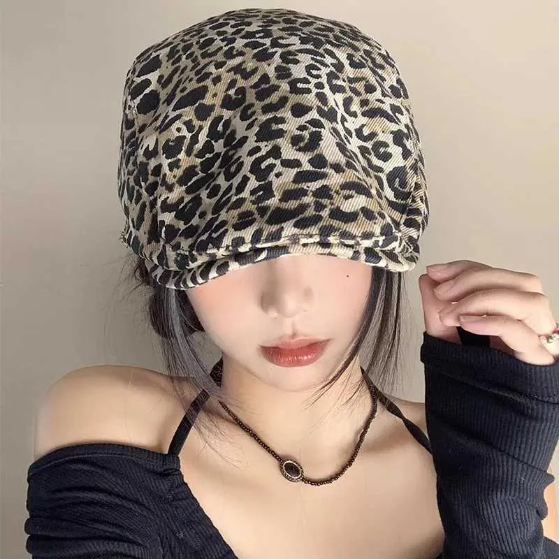 レディースヒョウ柄キャスケットキャップクラシック調節可能な