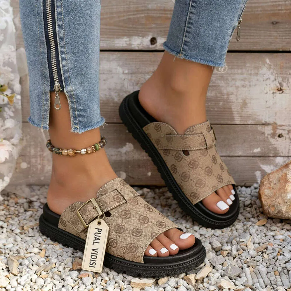 Livraison gratuite - Nouveaux chaussons de créateur pour femme - Sandales plates tendance - Mules d'été à boucle - Chaussures pour femme_voghion.com