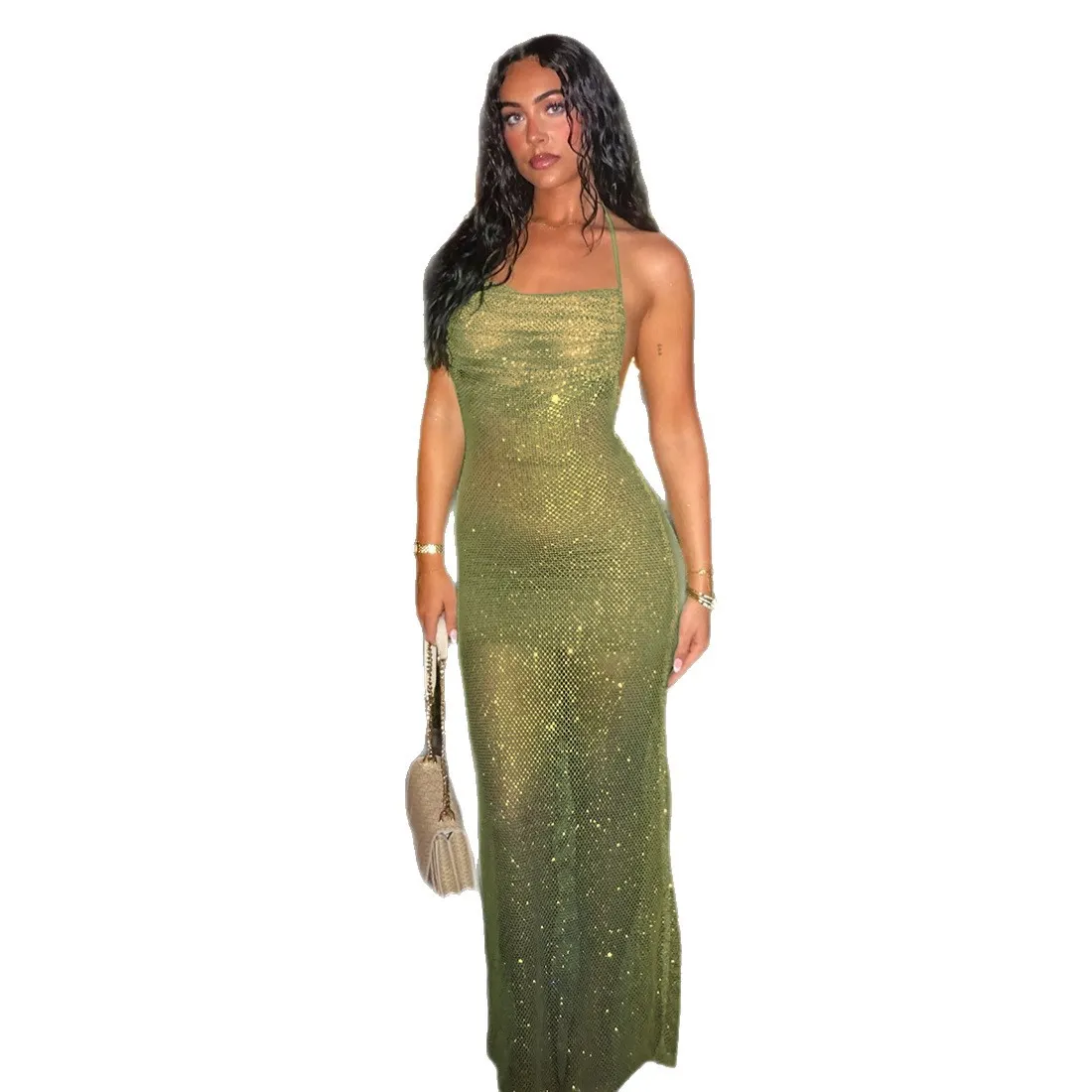 blue dress white gold dress Pearl Sheer Mesh Dress main image 1
