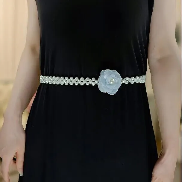 Pearl Waist Belt for Women with Elastic PU Chain and Golden  display picture 2