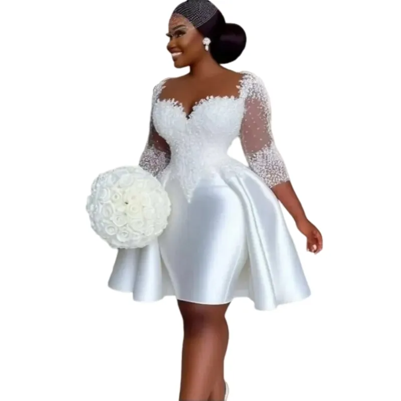 Short Beaded White Satin Short White Wedding Dresses... From  Missbeautydress, Rs.8,433.6 | DHgate.Com