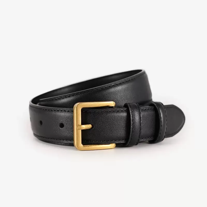 mens black leather dress belt with gold buckle Men's Gold Buckle Leather Belt Black Full Grain / 38