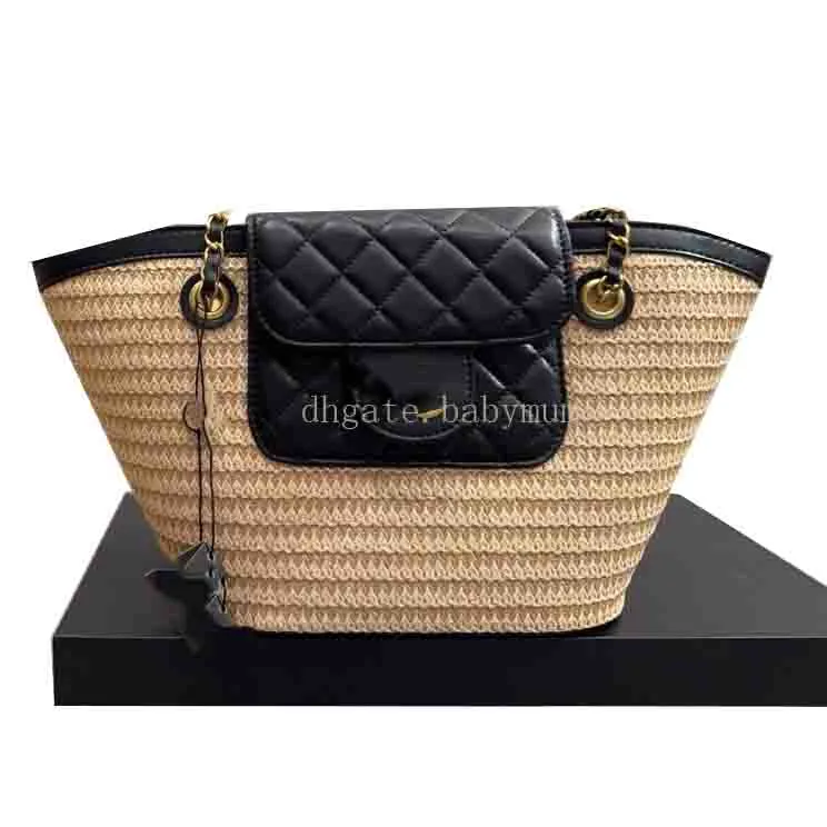 CC Designer Straw Bag   Woven Leather Flap Commuter... 