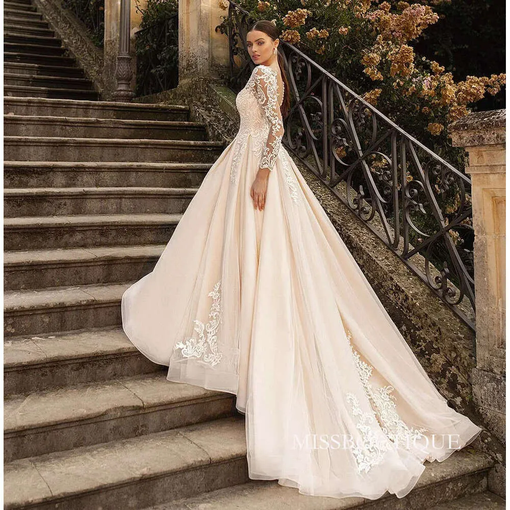 princess ball gown wedding dress with long train Super cathedral train long sleeves sparkly princess white ballgown wedding dress