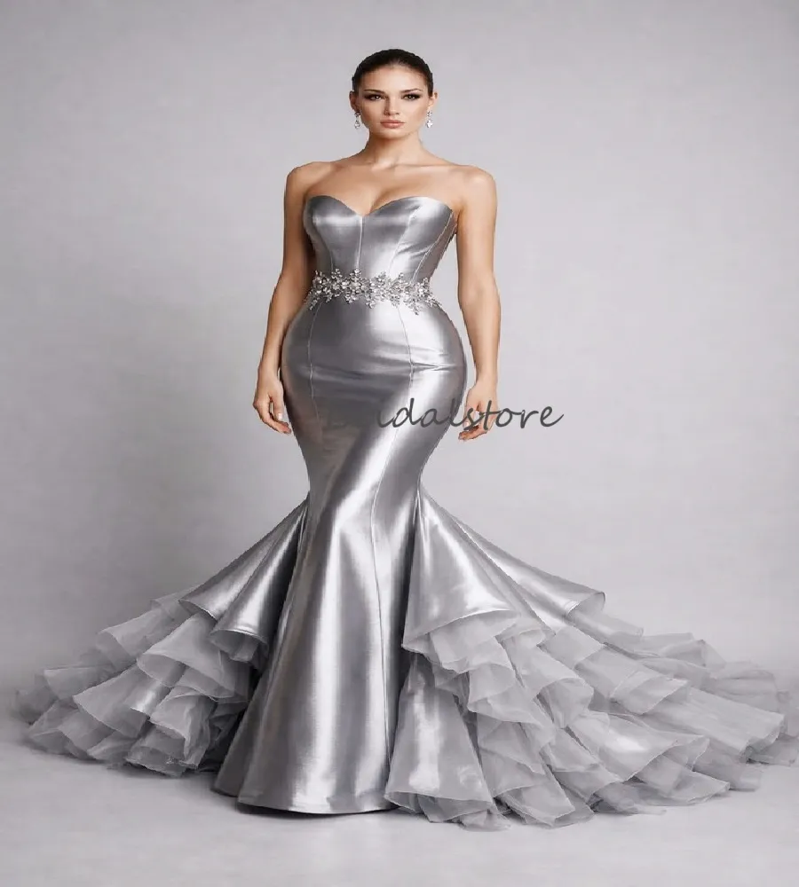 Glam Silver Metallic Evening Dress Sweetheart Mermaid... From 112,57 | DHgate Glam Silver Metallic Evening Dress Sweetheart Mermaid... From 112,57 | DHgate