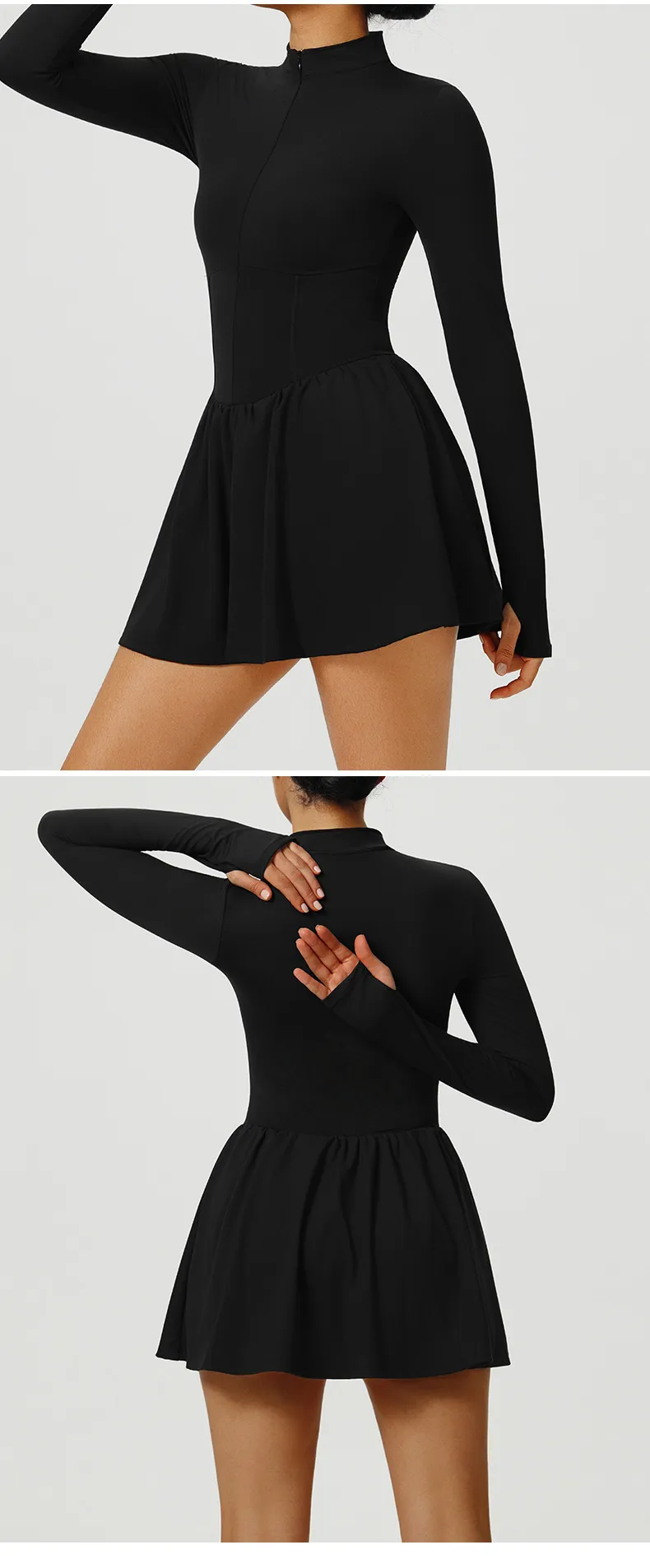 Long sleeve sport dress with crew neck and empire waistline for outdoor running and tennis, A-line mini dress from Dhgate Plus size Dresses