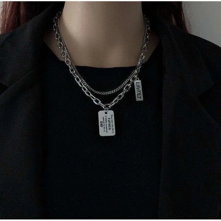 Double-layer rope chain necklace with square pendant, 15.75 in 40 cm ...