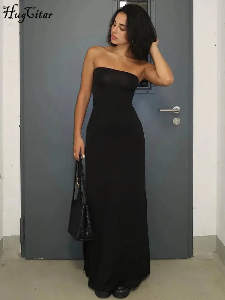 Black Strapless Bodycon Maxi Strapless midi dress - Elegant Women's Outfit for Evening Parties and Festivals (2024 Fall/Winter)