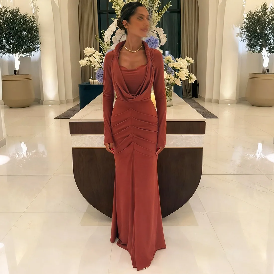 cowl neck dress winter Long Sleeve Empire Waist Floor-Length Polyester for from Dhgate Urban Sexy Dresses Black Backless Formal Dress no-returns:2025-03-09_2027-10-07 Color:Stormy A Cowl Neck Midi