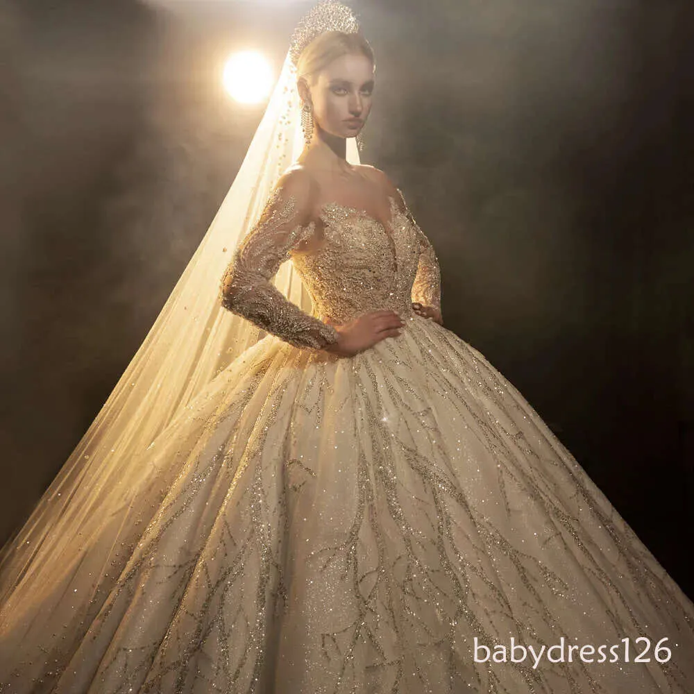 Glittery Sheer Long Sleeve Most Expensive Wedding Dress From Babydress126,  $1,481.27 | DHgate.Com