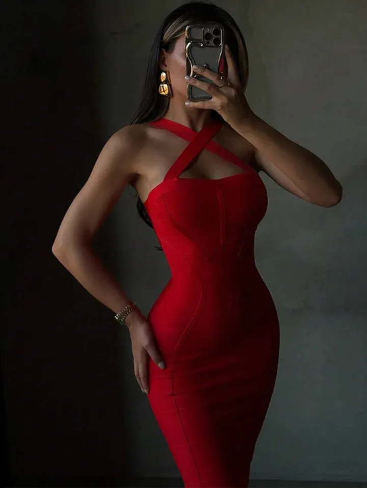 midi bodycon dress red Sultry Elegance Wine Red Cutout Bodycon Midi Dress