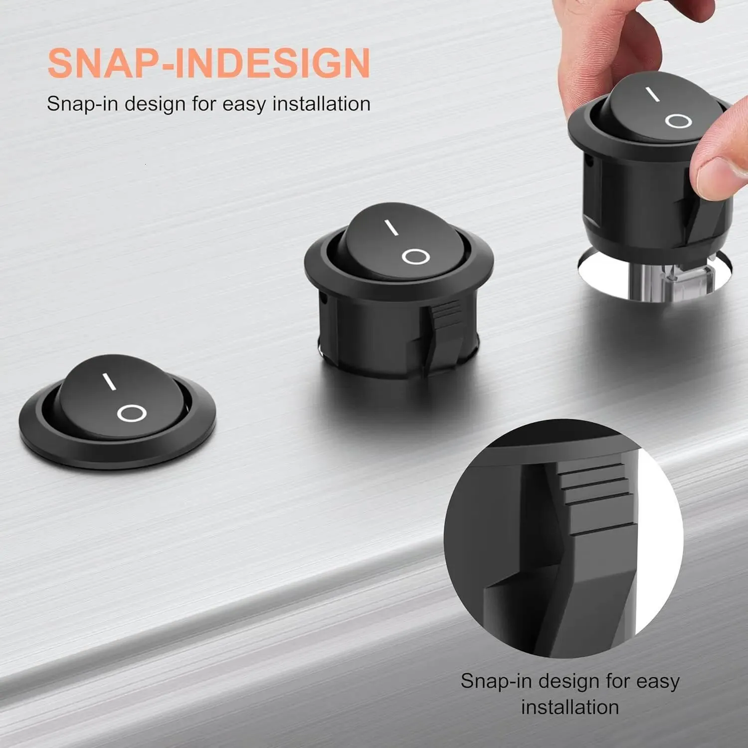 Small Circular Rocker Switch 5/Mini Round Rocker Switch 15mm SPST Open/Off 12V DC Power Supply Nylon ...