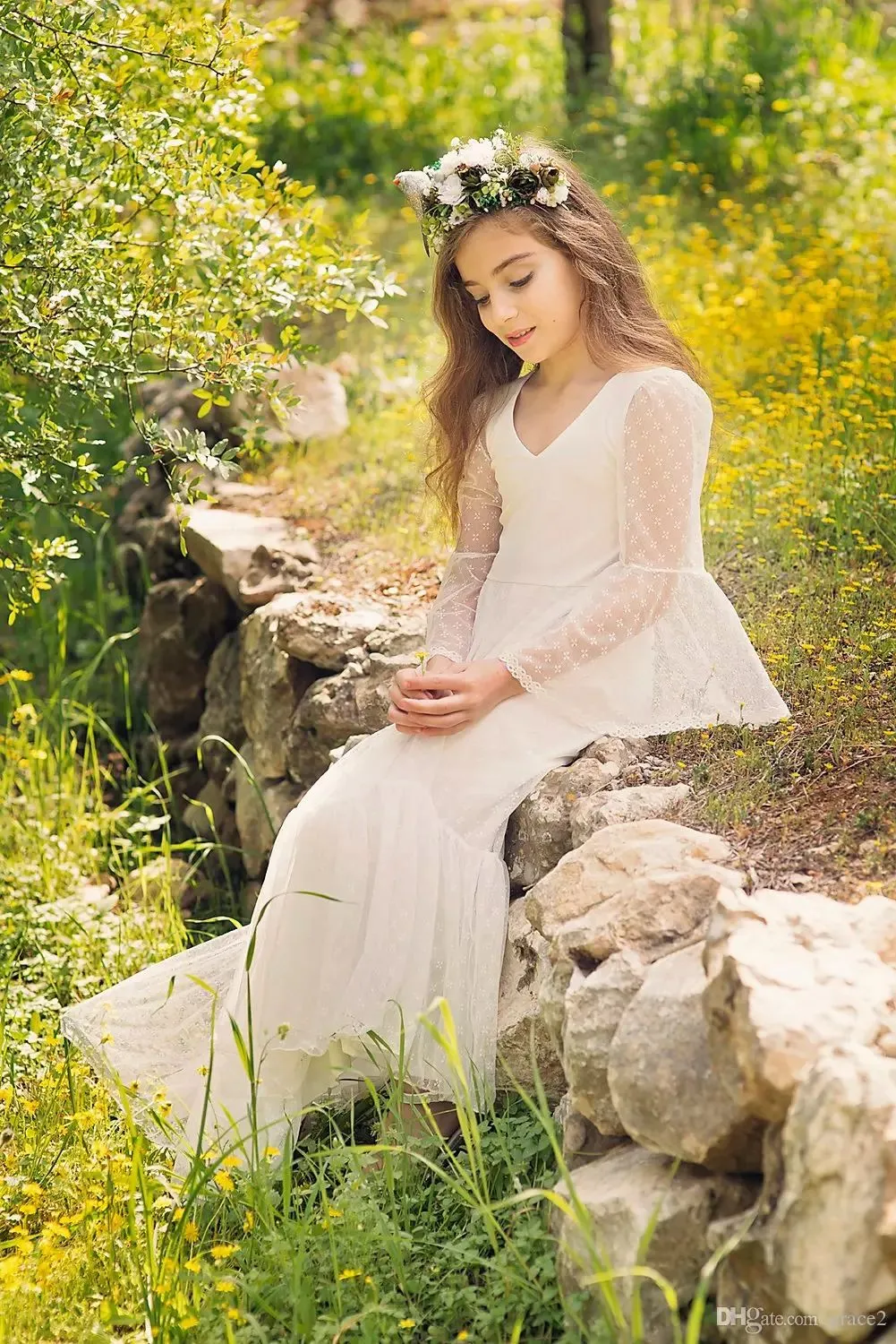 boho chic first communion dress Boho Style Butterflies Sleeves First Communion Dress Celestial 3314 Pre-order 7-8 years / As in the photo Ivory