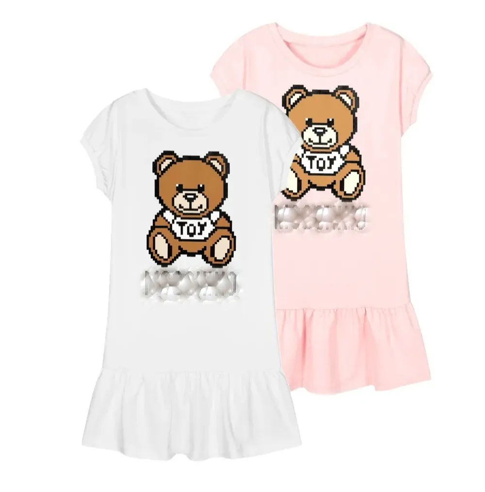 bear girl designer dress Summer Fashion Brand Cartoon Letter Kids Print Clothes Baby Girls Princess Dresses 1-7 Year A96 Color:Darkorange Comme des Garcons Pewter Bridesmaid Dresses - Party wear up look Sizes