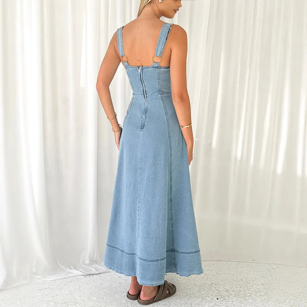 white christmas dresses Final Sale Plus Size Spaghetti Strap Flare Dress in Denim main image 0