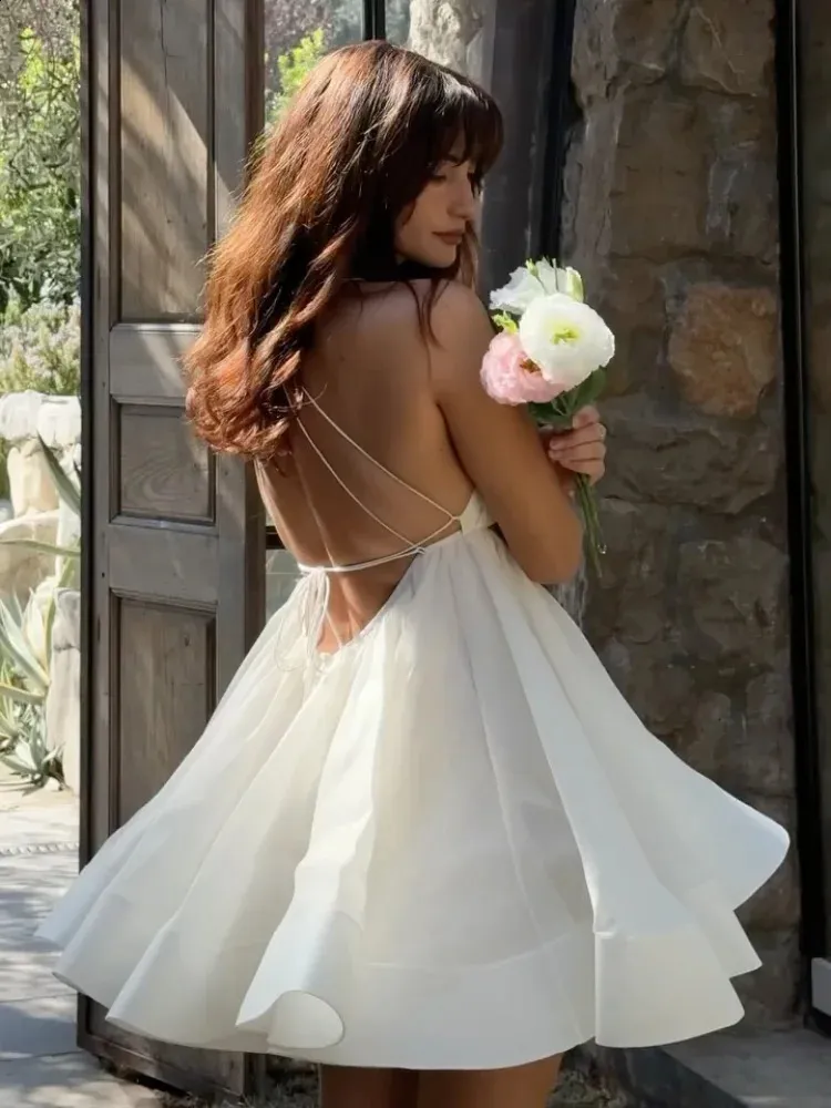 Chiffon Halter Mini Dress Women Sleeveless Backless Puff Short Sleeve A-line Spring Vacation from Dhgate Basic & Casual Dresses