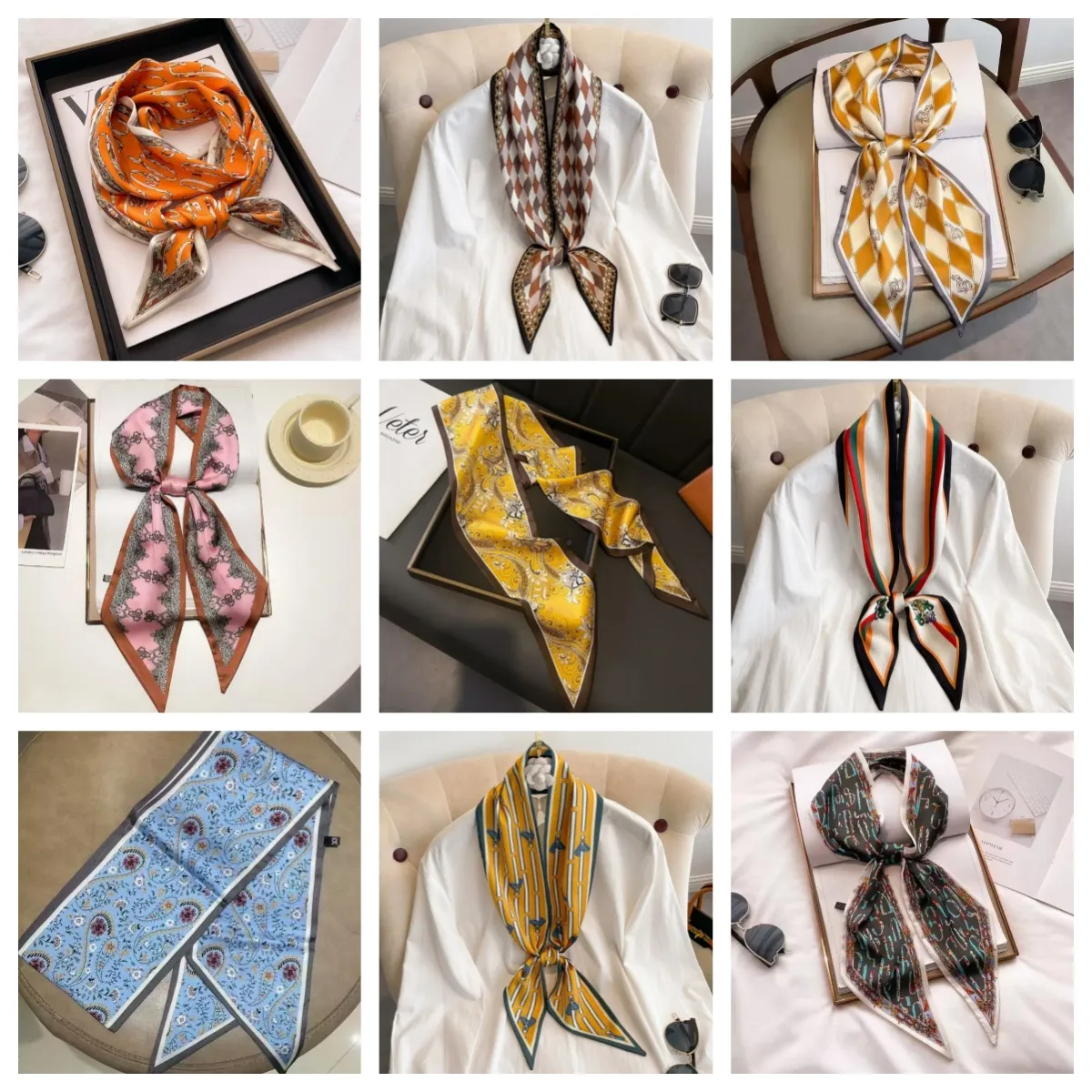 Neck Ribbon Scarf Chiffon Headband Scarf 100cm-135cm Patchwork Tie Dye ...