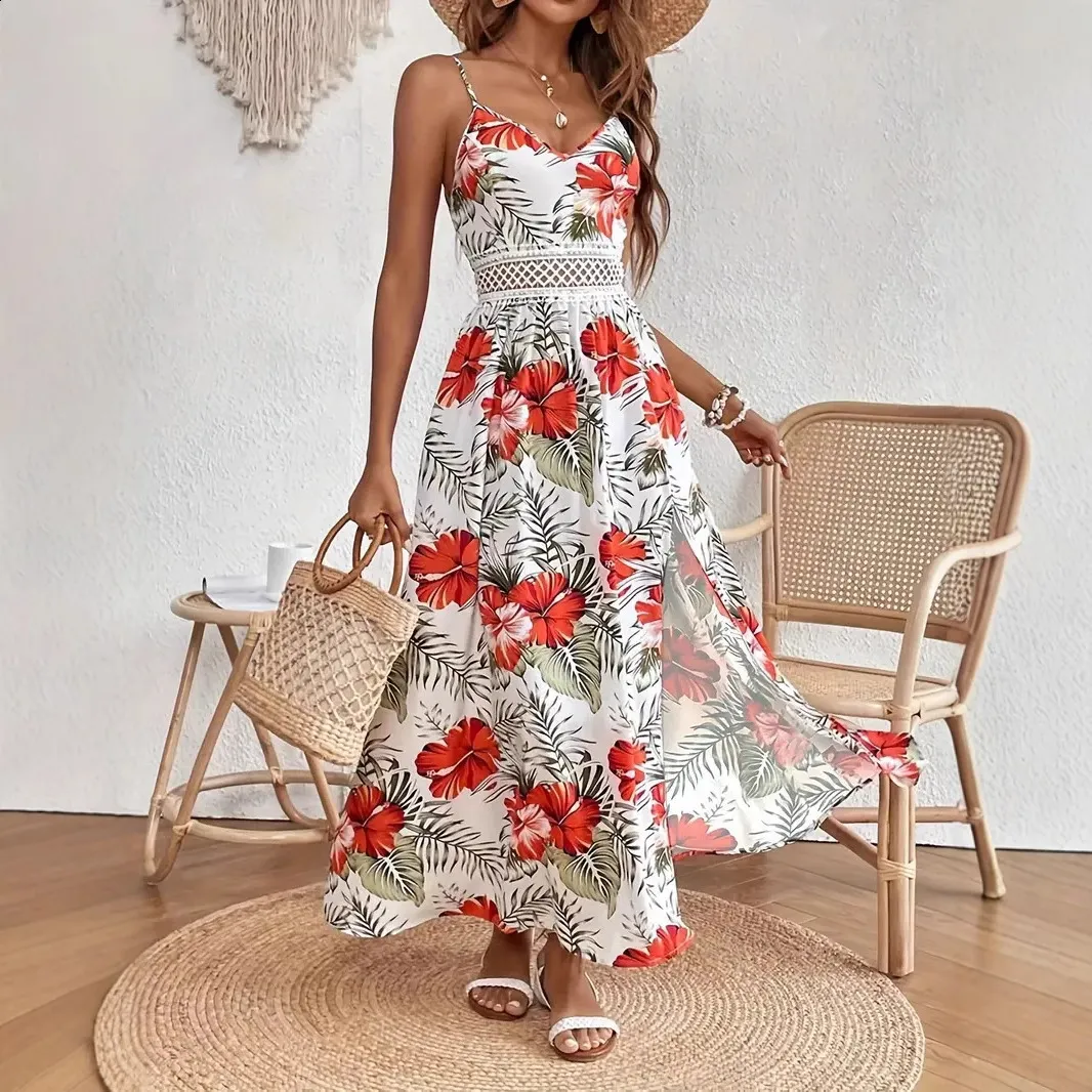 open lace back dress Tropical Holiday Popover Sleeveless Maxi Dress main image 0