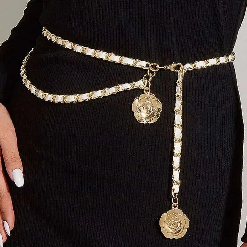 High Quality Metal Waist Chain Belt with Round Flower Pendant Metal Waist Chain Belts for Women Round Flower Pendant Chain  main image 3