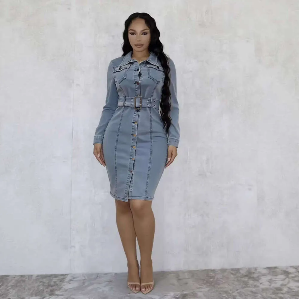 Womens slim-fit denim dress with V-neck collar and flutter long sleeves above knee length for spring from Dhgate Urban Sexy Dresses