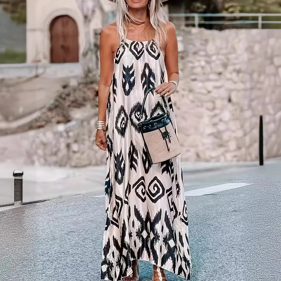 knee length dresses for ladies Summer Dreams Halter V-Neck Boho Chiffon Maxi Dress main image 1