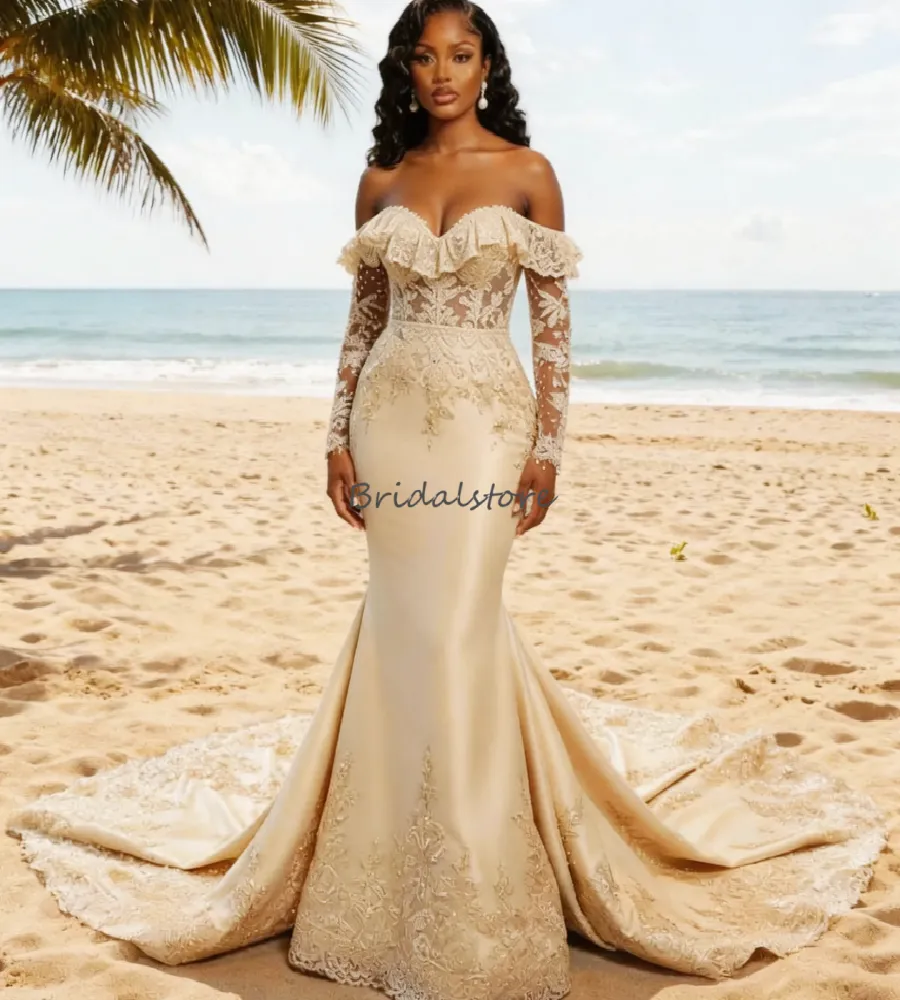 Romantic Champagne Gold Mermaid Mermaid Trumpet... From Bridalstore, $138.29