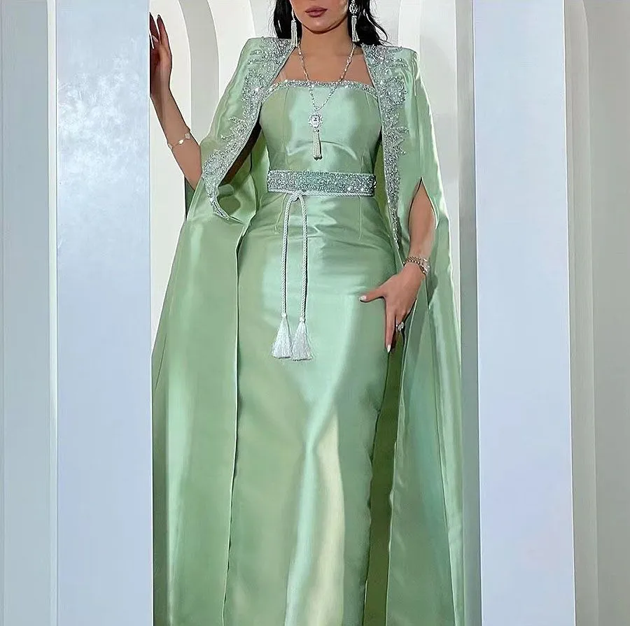 mint green chiffon prom dress Romantic Vintage Mint Green Chiffon Mermaid Beaded Long Prom Dresses R EvaFashionDress