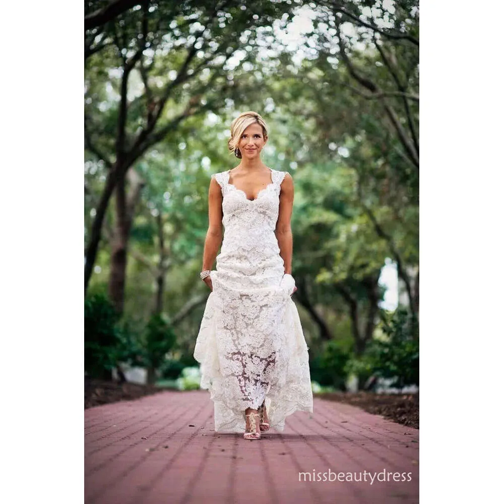 country style wedding dresses with lace Simple Long Sleeves Lace Backless Rustic Wedding Dress TN277 Custom Size / White