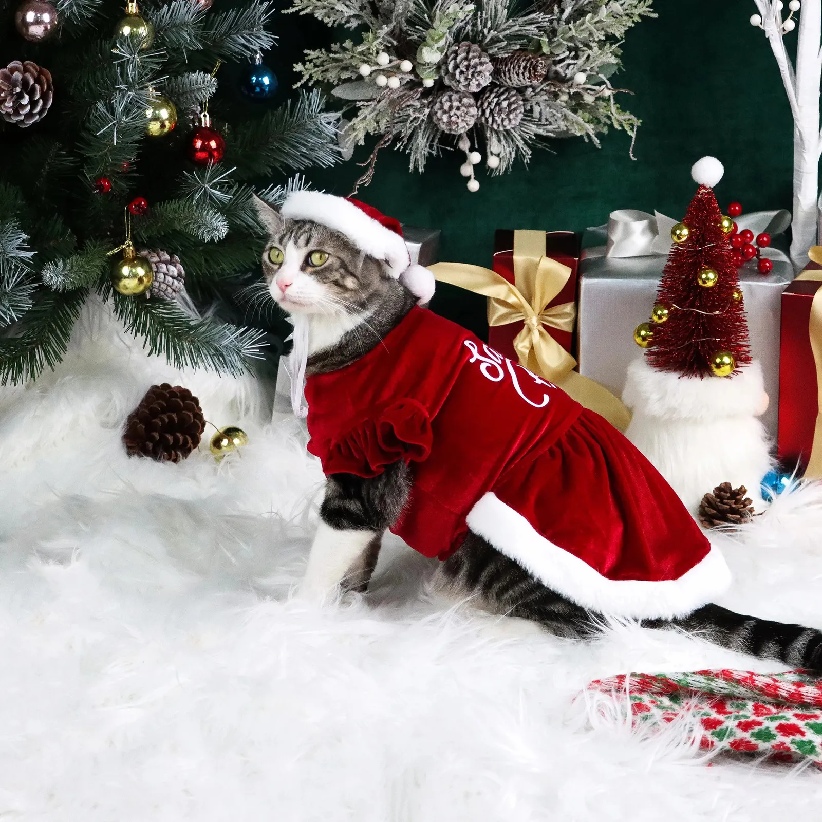 pets dressed for christmas Santa Dog Costume: Fleece Christmas Jacket With Hat
