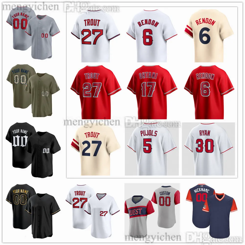 Men's Baseball Jerseys 27 Mike Trout 6 Anthony Rendon 9 Zach Neto 4 ...