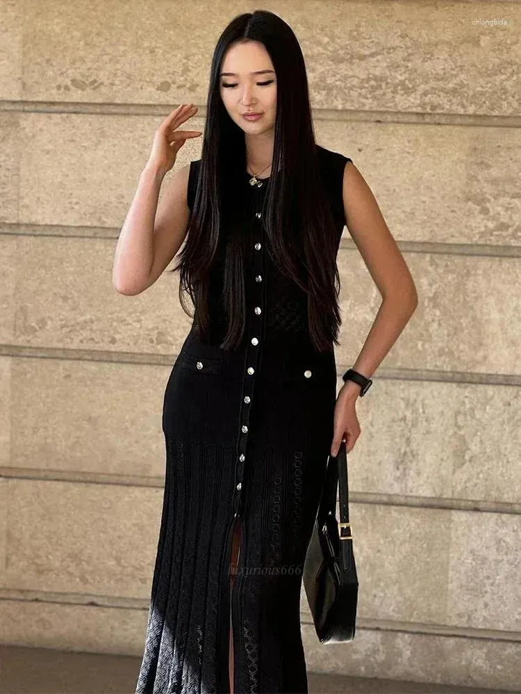 sandro winter dress Sandro Women Summer Denim Patchwork Round Neck Long Sleeved Knitted Dress