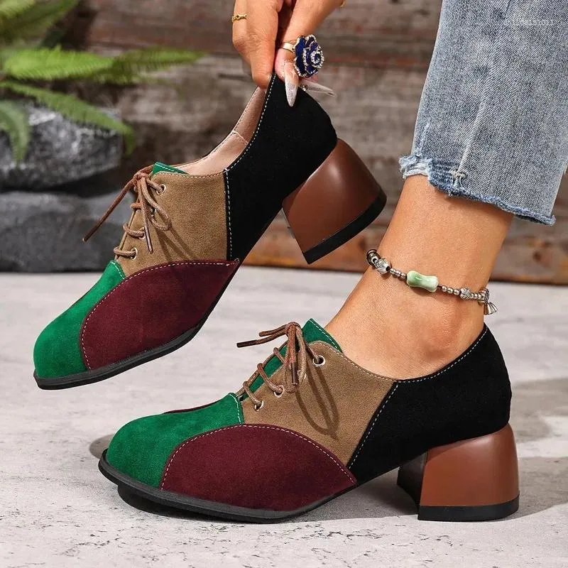 ladies multi colored dress shoes Multi-color Women Lace-Up Square Block Heel Low 1-3 cm Round Toe Pumps from Dhgate Dress Shoes Pear Shaped Body Dresses
