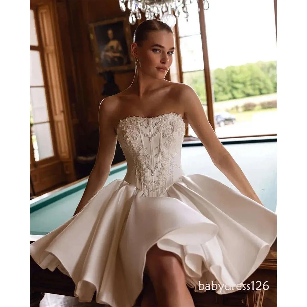 corset short wedding dress Short Corset Mini Wedding Dress with Draped Bubble Skirt