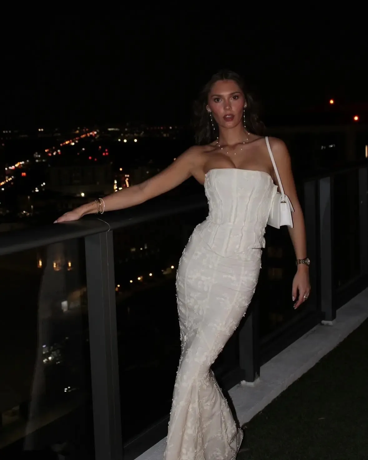 white lace two piece maxi dress Short Sleeves 2 Pieces White Lace Long Prom Dress, Two Pieces White Formal Dress, White Lace Evening Dress