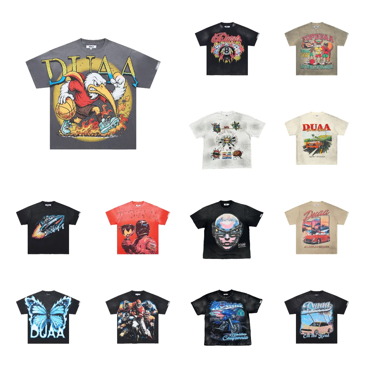 duaa shirt designer shirt Men's shirt Designer Duaa Risk SS shirt White Ink Direct Printing Rhinestones Weathered Washed Short Sleeve T-shirt graphic tee men men shirt