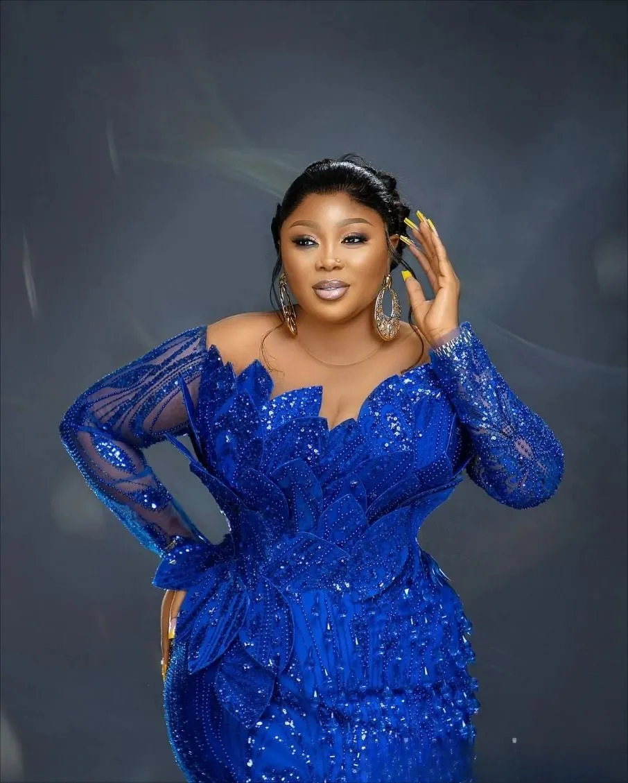 engagement party dress plus size Mermaid Royal Blue Plus Size Prom Dresses Florals... From Missdressprom,  Rs.21,587.16
