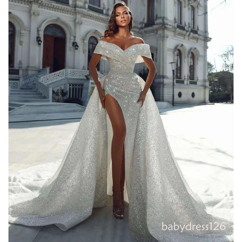 slim fit dress slacks Sparkly Beaded Illusion Plunging Neck Mermaid Wedding Dress main image 0