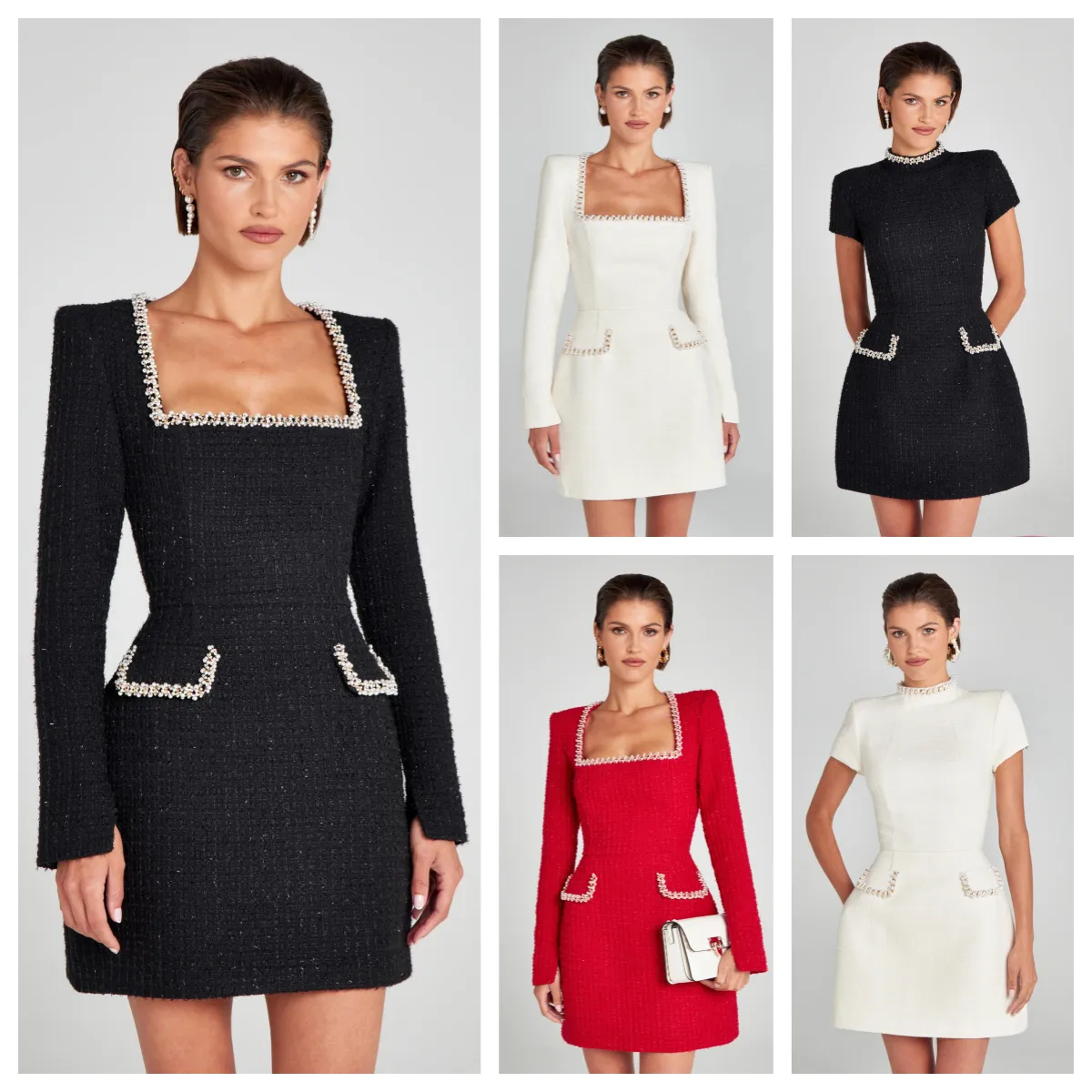 Casual Dresses Talenza Long Sleeve Tweed Dress Women's Elegant Square Neck Luxury Party Evening Gown Retro Slim Patchwork Short Vestido Casual Dresses Talenza Long Sleeve Tweed Dress Women's Elegant Square Neck Luxury Party Evening Gown Retro Slim Patchwork Short Vestido