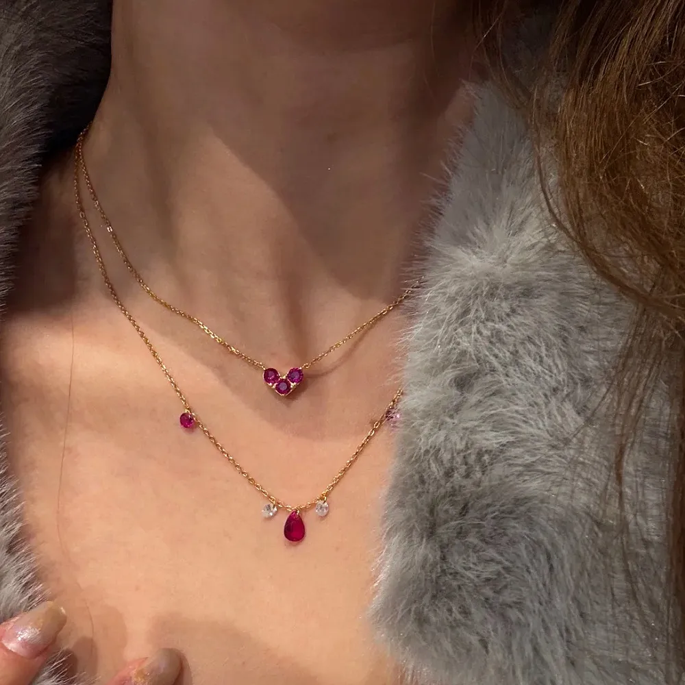 Designer Heart Necklace With Birthstone And Clavicle Chain_voghion.com
