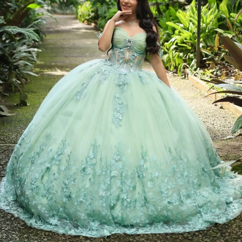 mint green sweet 15 dresses Amazon.com: Hand Made Flowers Silver Beaded Quinceanera Dresses Strapless  Tulle Ball Gown Prom Sweet 16 Dress Mint Green 2: Clothing, Shoes & Jewelry