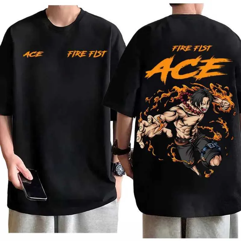 One Piece Portgas D Ace Fire Fist T-shirt Men Cotton Anime Graphic