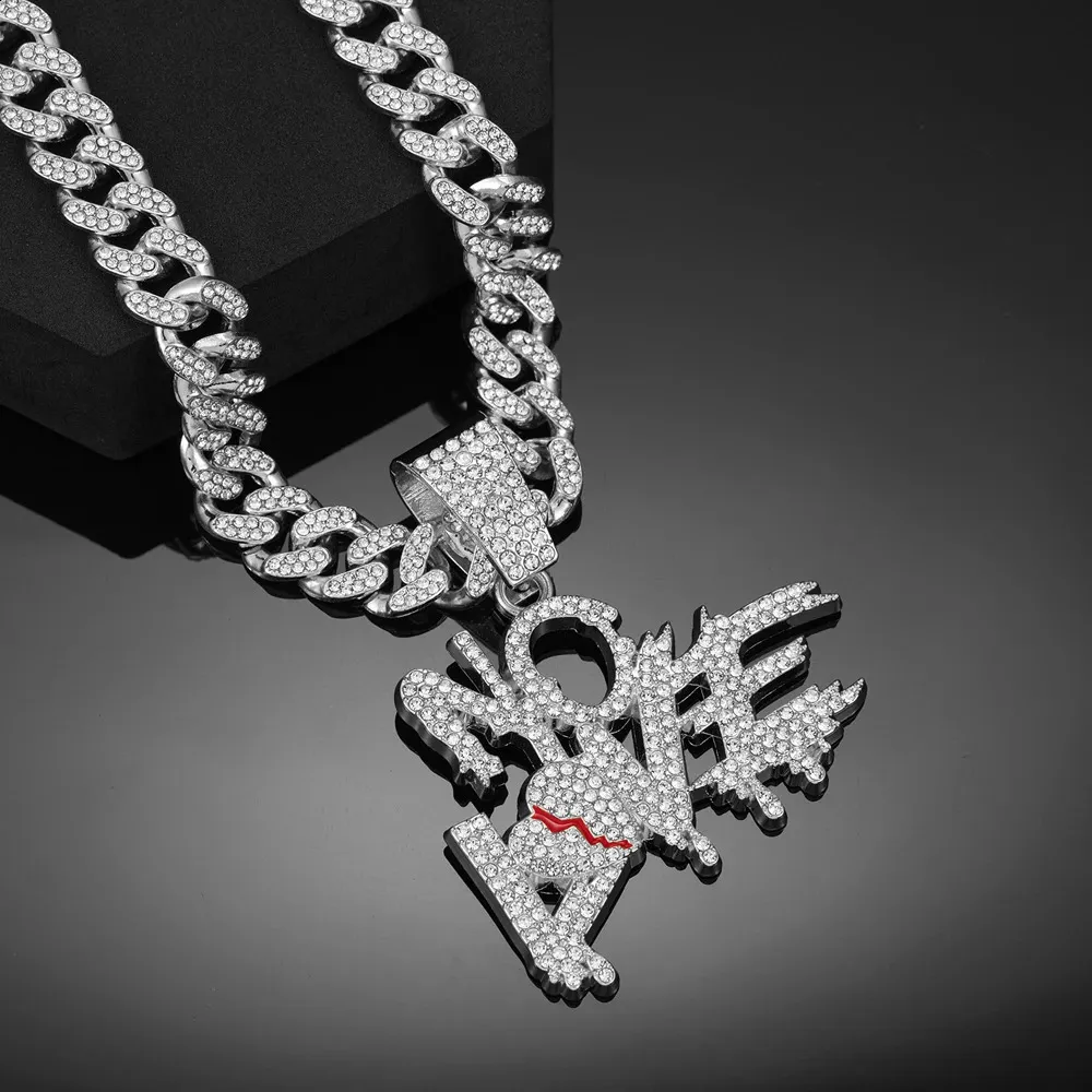 Collana con ciondolo a forma di lingua di dollaro rosso ghiacciato Eden con catena cubana Hip Hop per uomo e donna - Italia