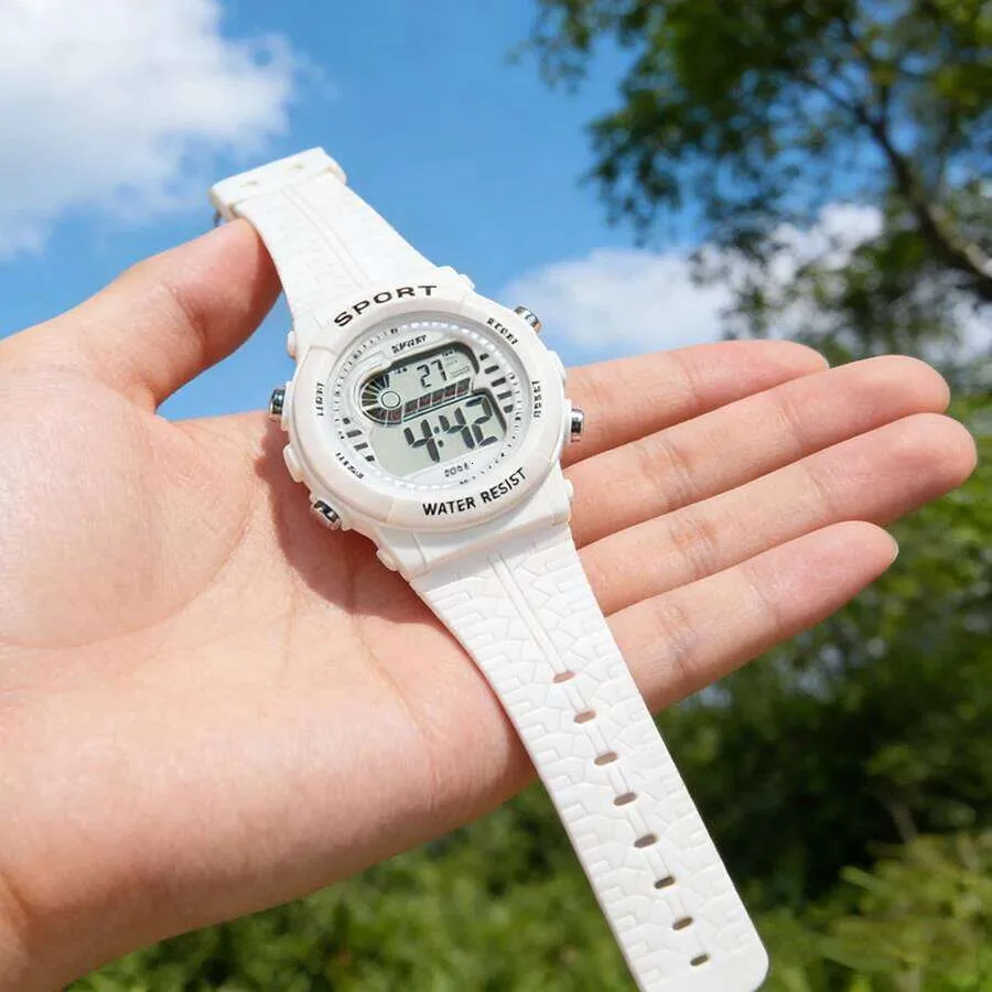 Womens Off White Quartz Chronograph Waterproof Outdoor Sport Alarm Digital Watch Women main image 4