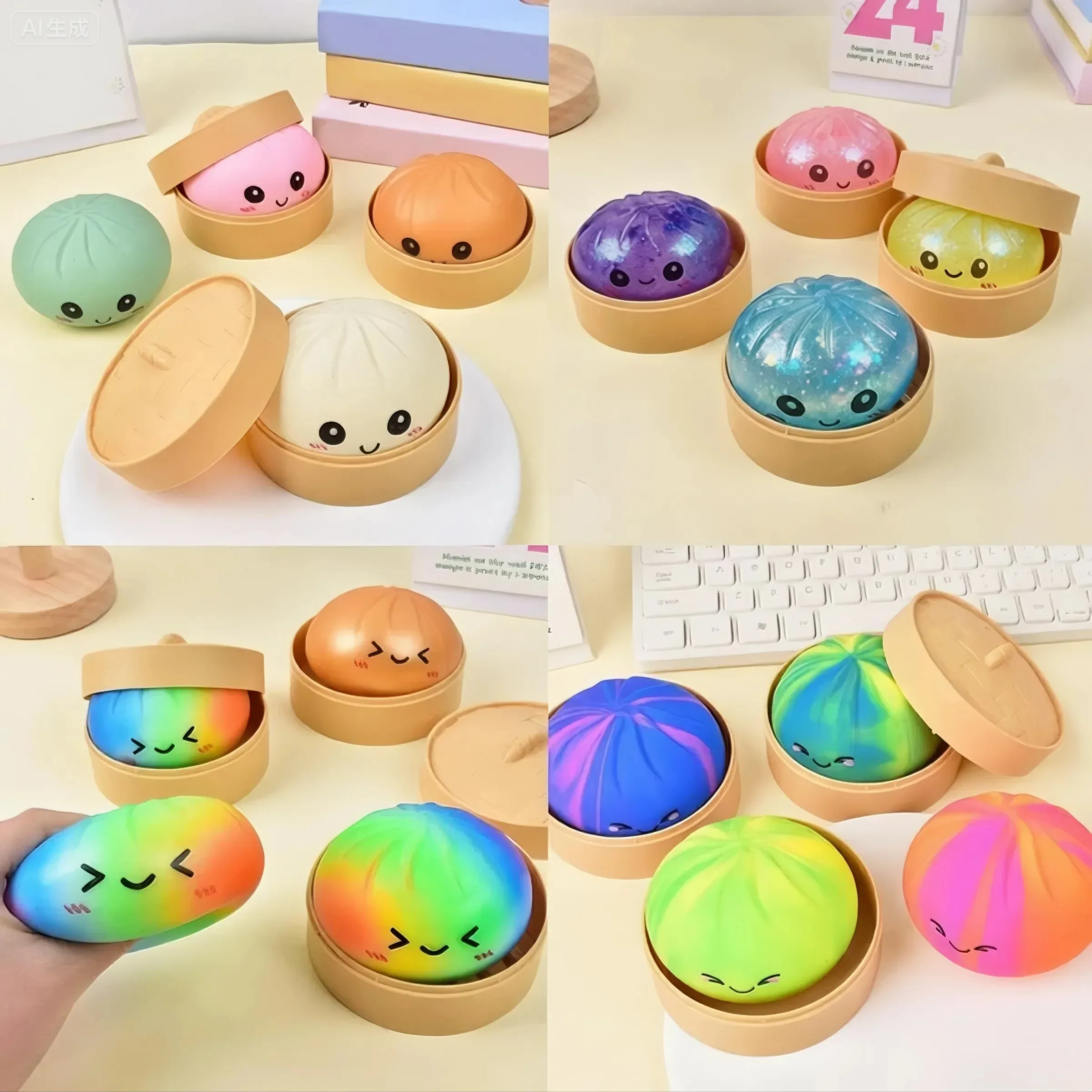 蒸し器付きのカラフルな団子スクイーズおもちゃ シミュレーションパン