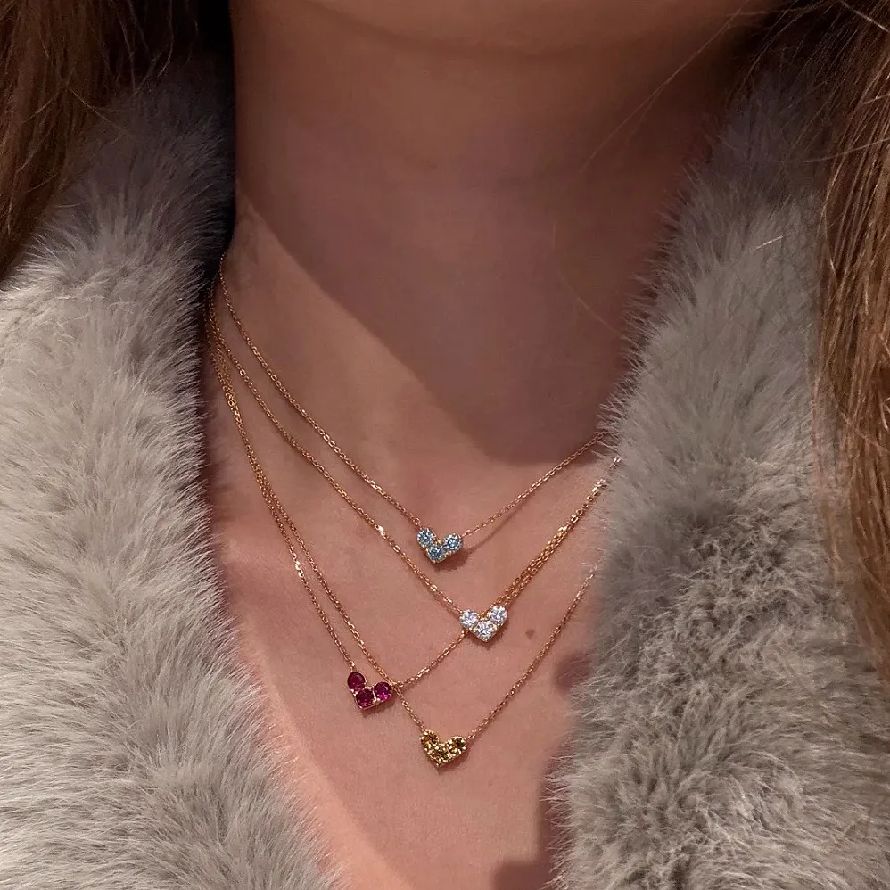 Designer Heart Necklace With Birthstone And Clavicle Chain_voghion.com